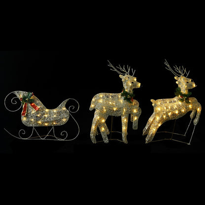 Vidaxl Renos Y Trineo De Navidad De Exterior Con 100 Led Dorados_3