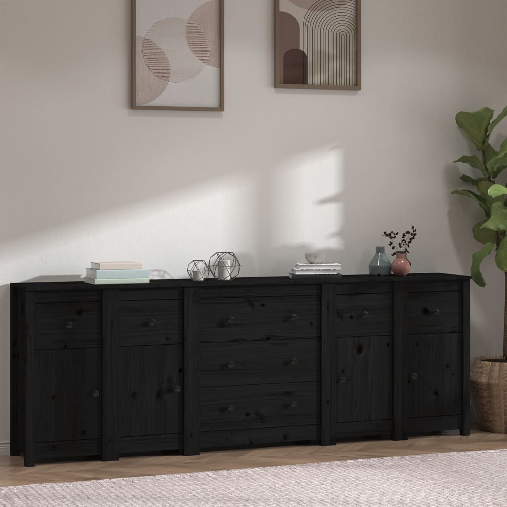 Aparador De Madera Maciza De Pino Negro 230 X 35 X 80 Cm_0