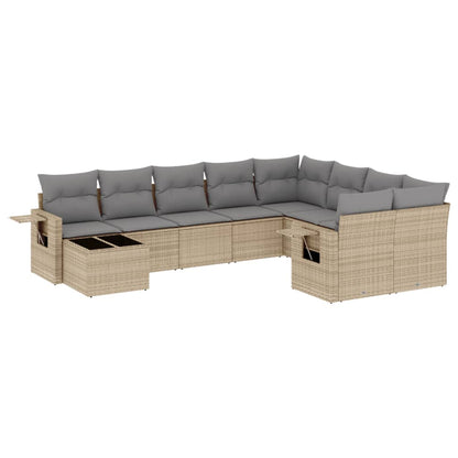 Juego De Sofás Jardín Con Cojines Beige 10 Pzas Ratán Sintético / Vetonek_1