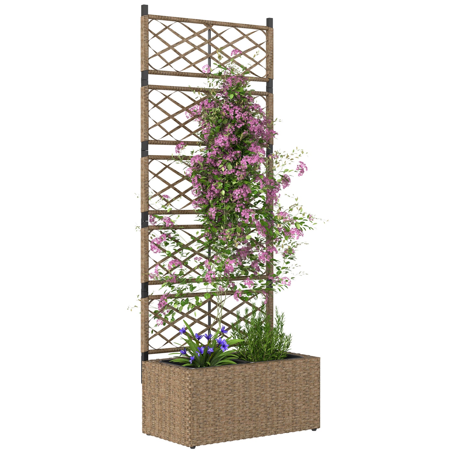 Outsunny Jardinera Exterior Grande De Ratán Con Enrejado 2 Macetas 57x30x150 Cm_0