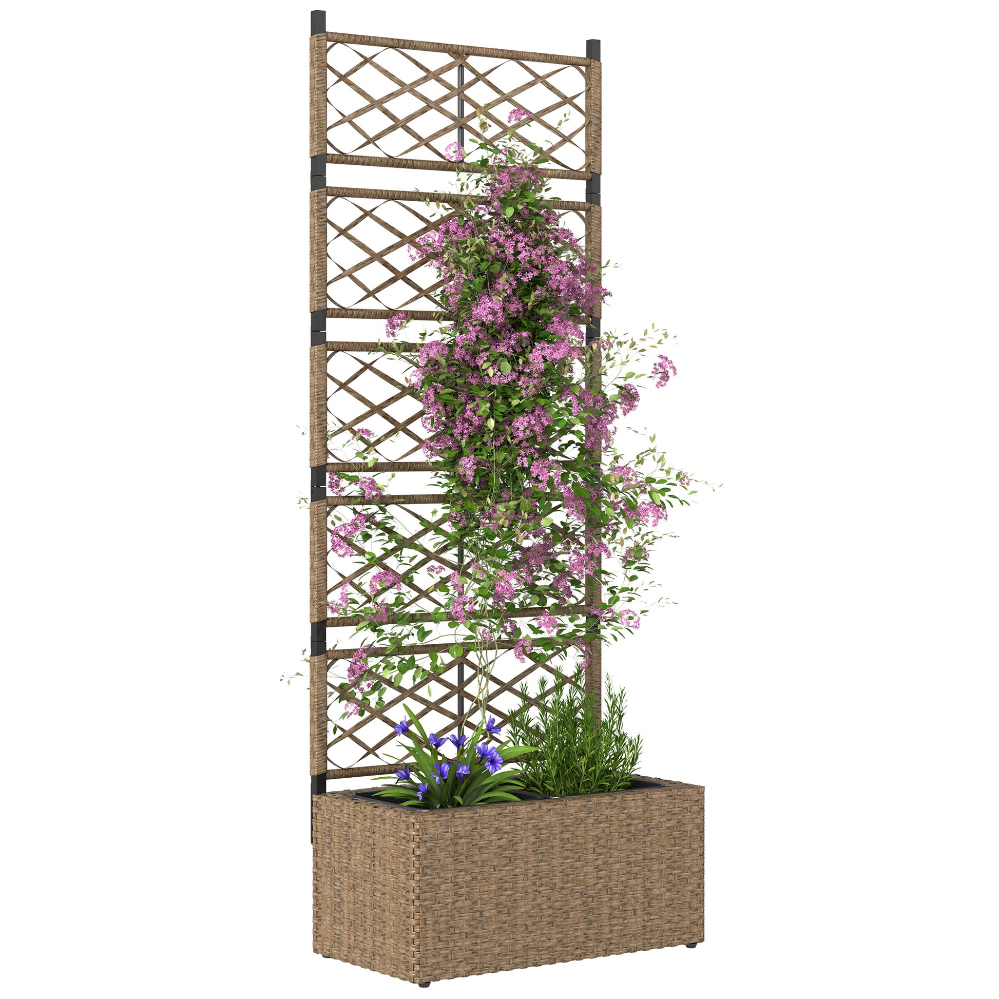 Outsunny Jardinera Exterior Grande De Ratán Con Enrejado 2 Macetas 57x30x150 Cm_0