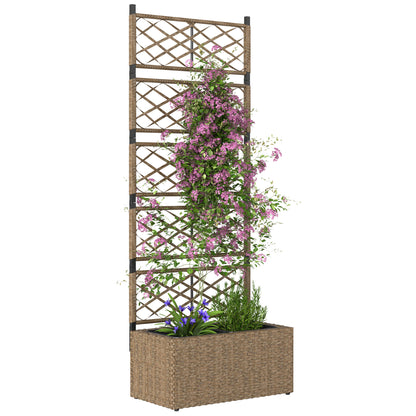 Outsunny Jardinera Exterior Grande De Ratán Con Enrejado 2 Macetas 57x30x150 Cm_0