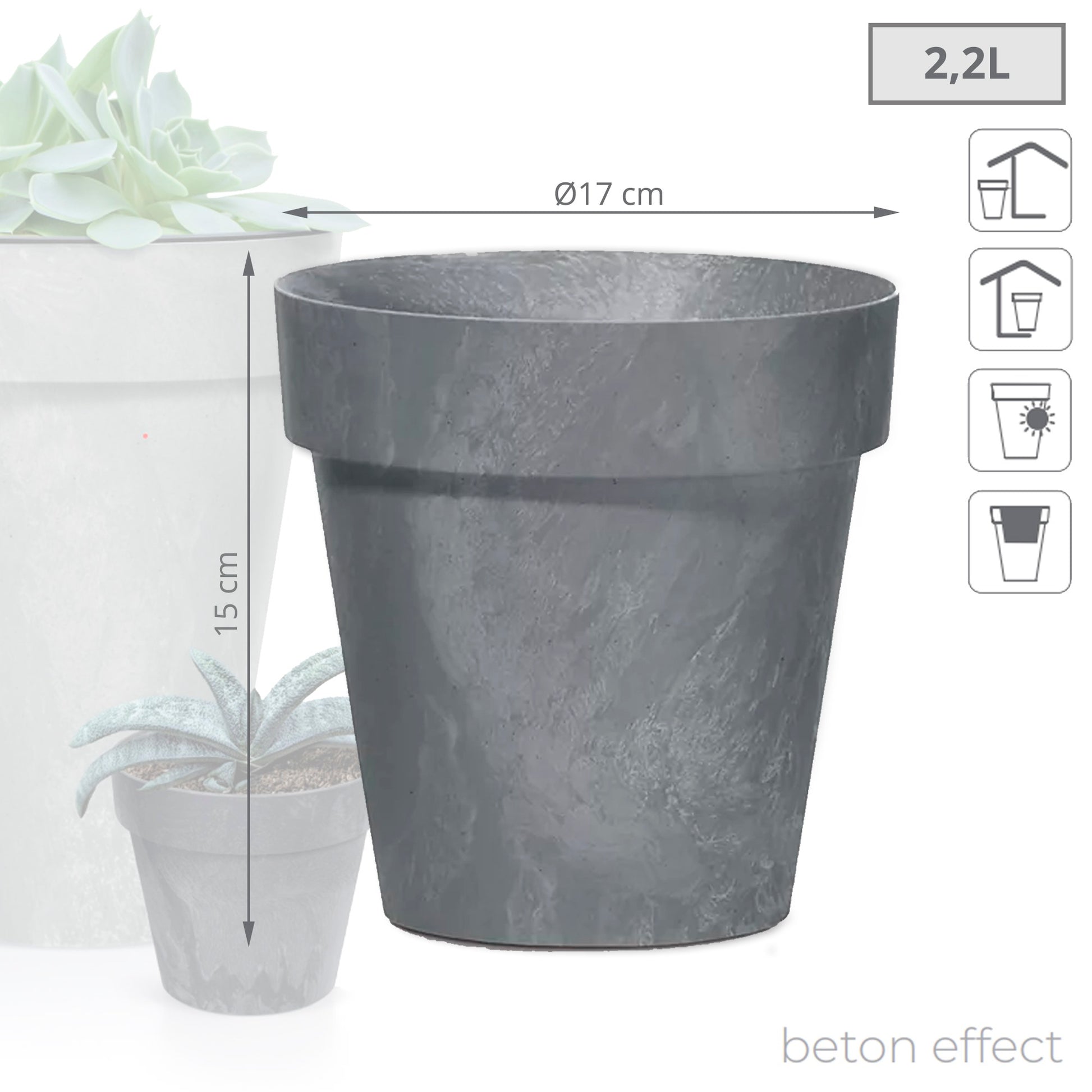 Maceta Cube Beton Effect 2,2l., Dimensiones (mm) 170x170x150, Color Marengo_2