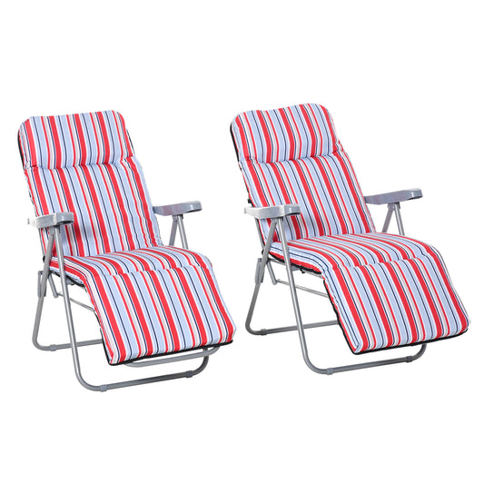 Outsunny 2 Tumbonas Plegables Con Respaldo Ajustable 60x75x65-102 Cm Rayas Rojo_0