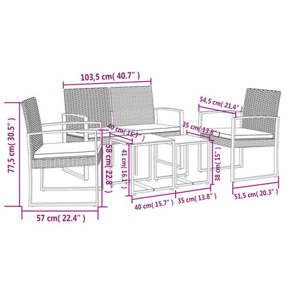 Vidaxl Set Comedor De Jardín 5 Pzas Y Cojines Pp Aspecto Ratán Marrón_5