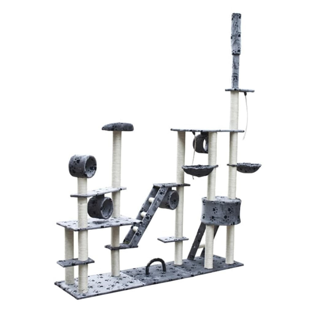 Vidaxl Poste Rascador De Gatos Deluxe Con Huellas Patas Gris 230-260cm_1