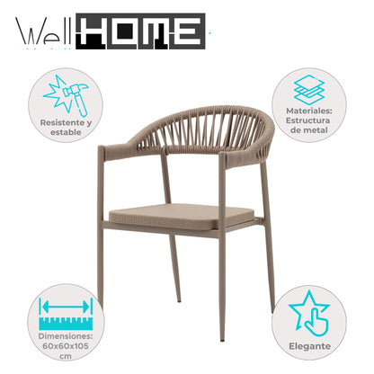 Silla De Exterior Adel Capuchino - Aluminio Inoxidable Con Cuerda Trenzada 60x80x105cm - Well Home_1