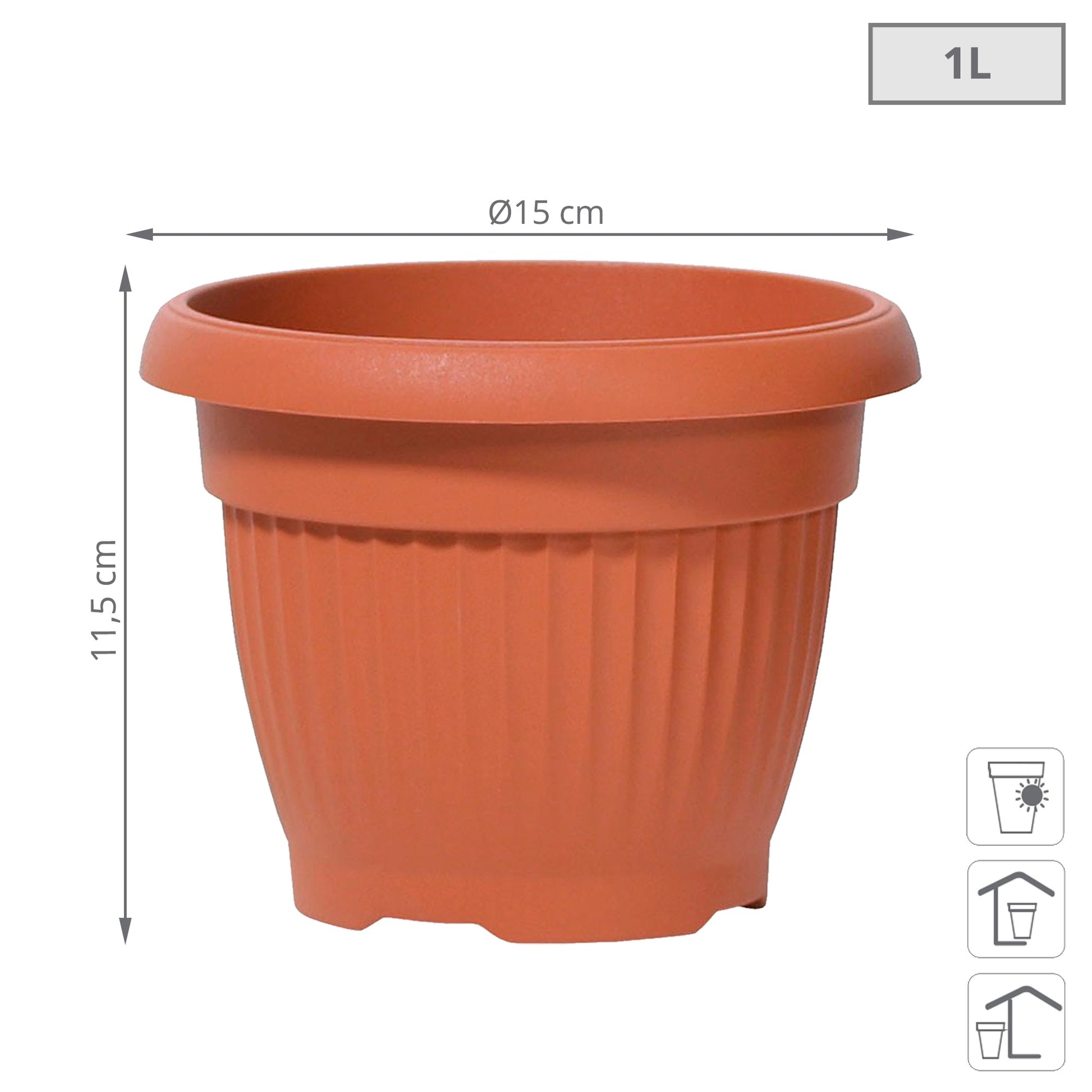 Maceta Terra 1l., Dimensiones (mm) 150x150x115, Color Terracota_2