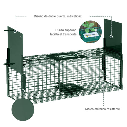 Outsunny Trampa Para Animales Vivos 60x18x20 Cm Con 2 Puertas Verde_5