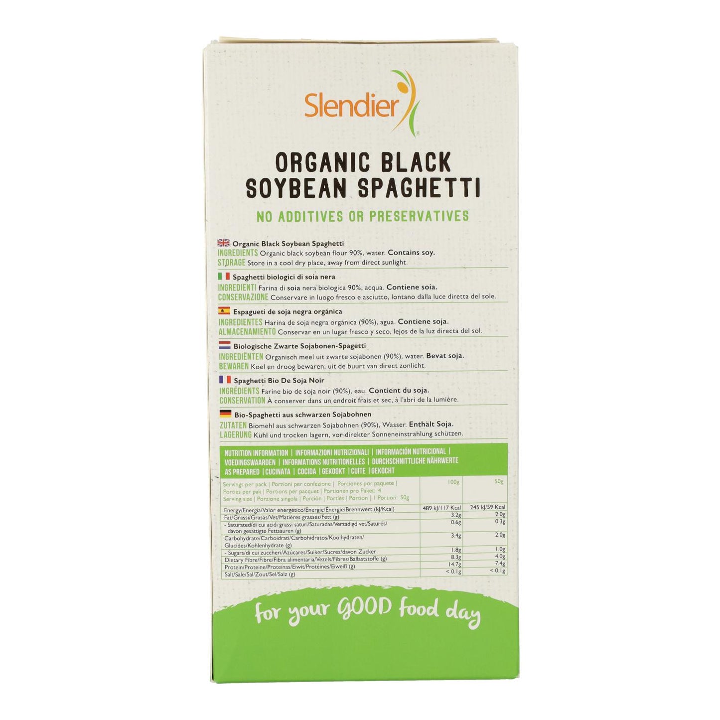 Espaguetis Veganos de Soja Negra Eco Sin Gluten Slendier 200 g