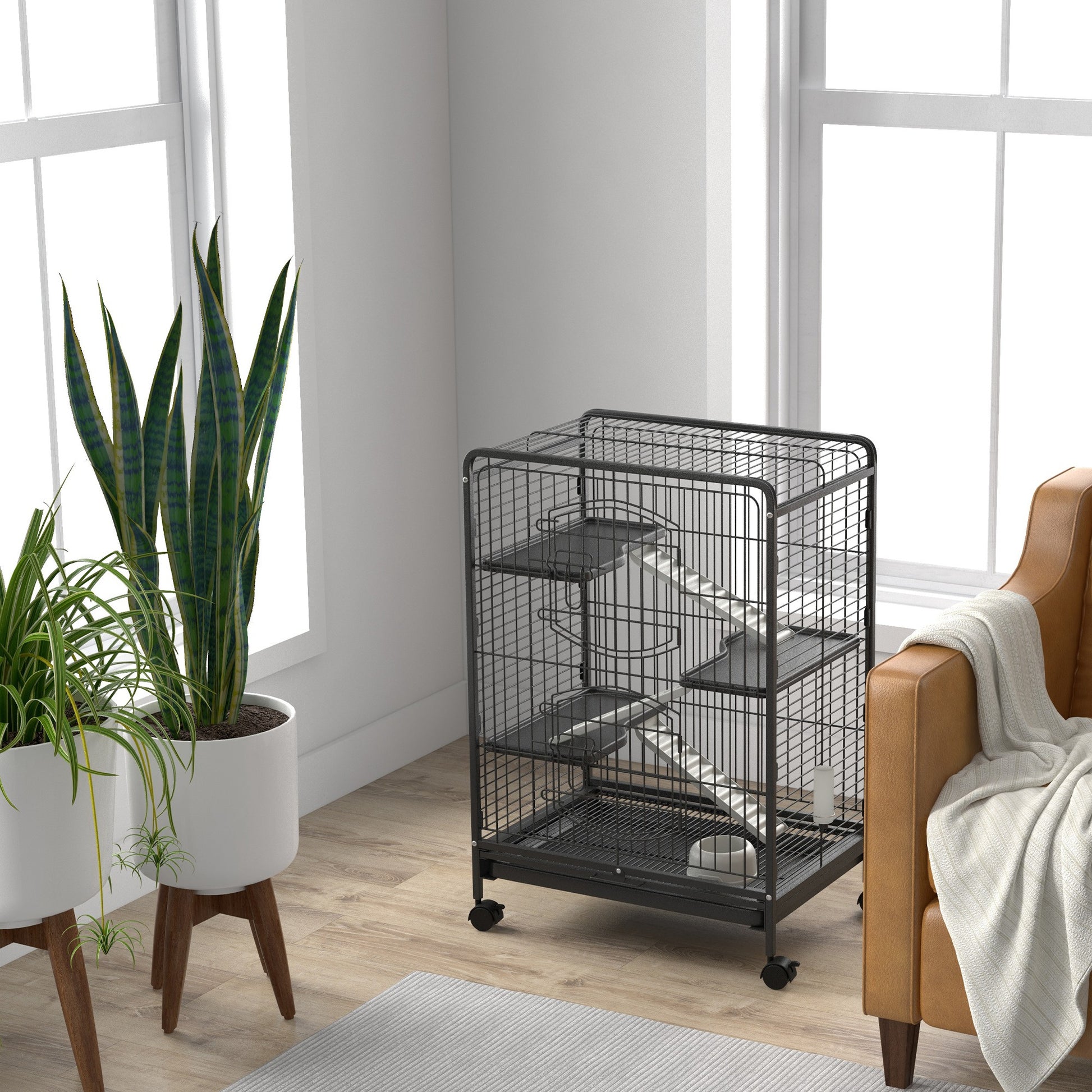 Pawhut Jaula Para Roedores Con Ruedas 61,5x44x95 Cm Comedero Bandeja Extraíble_4