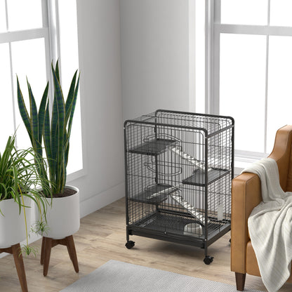 Pawhut Jaula Para Roedores Con Ruedas 61,5x44x95 Cm Comedero Bandeja Extraíble_4