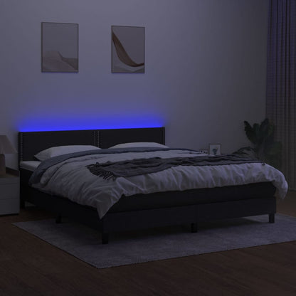 Cama Box Spring Colchón Y Luces Led Tela Negro 180x200 Cm / Vetonek_0