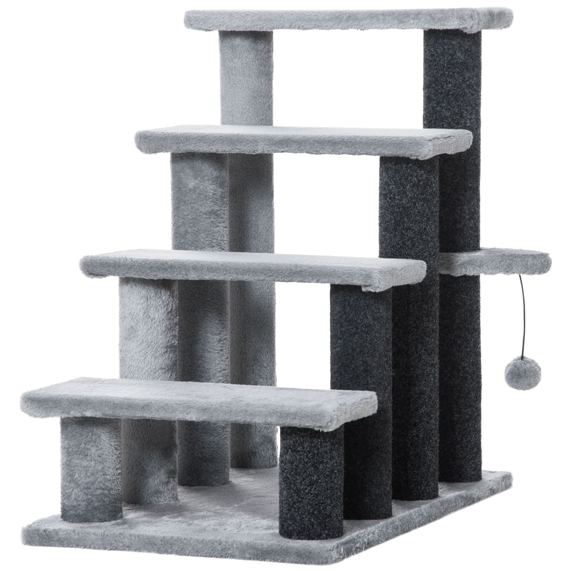 Pawhut Escalera Para Gatos De 4 Niveles Con Bola Colgante 60x40x64 Cm Gris_0