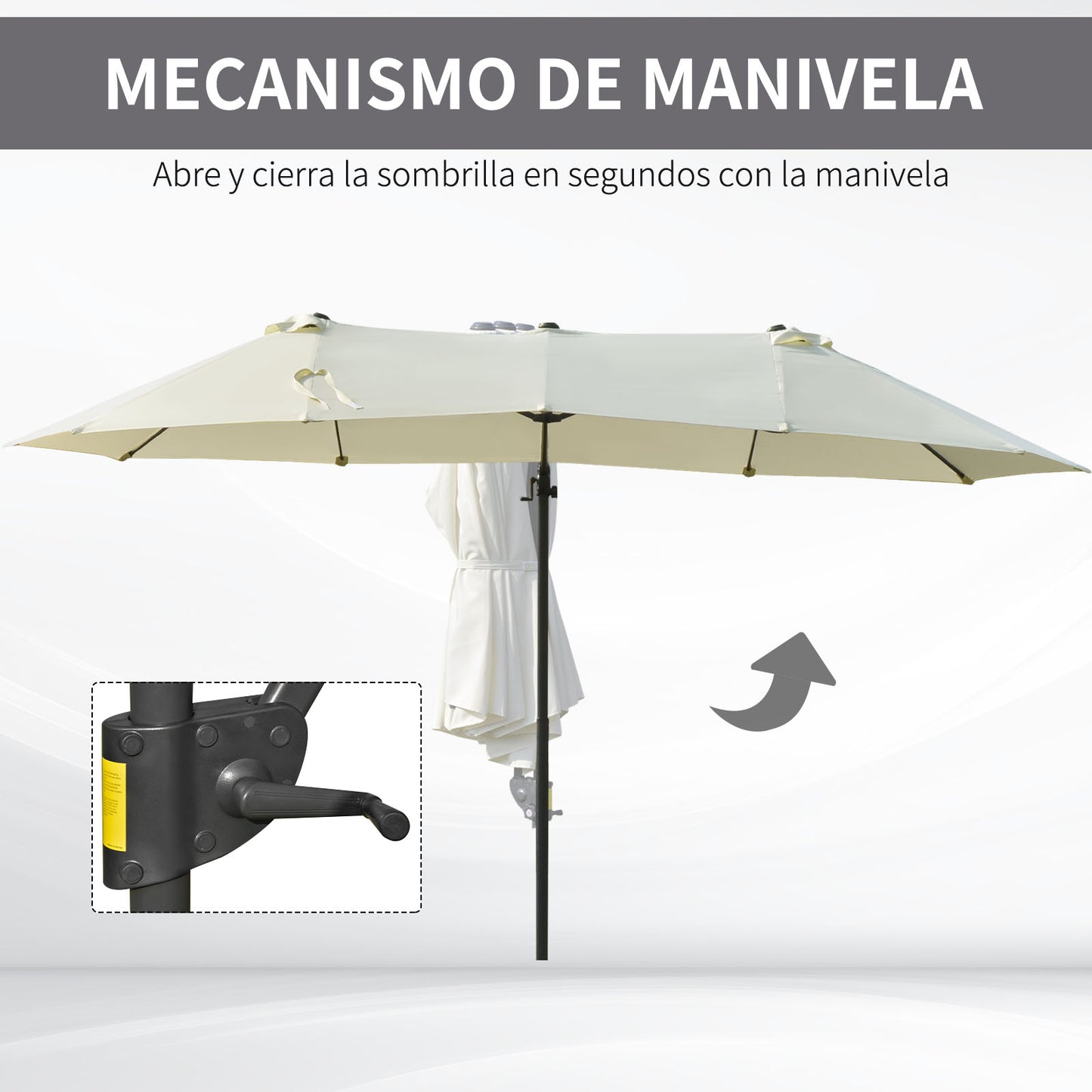 Outsunny Parasol De Jardín Doble Con Manivela 270x445x260 Cm Beige Y Negro_5
