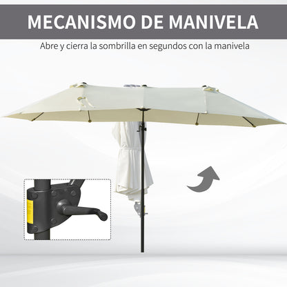 Outsunny Parasol De Jardín Doble Con Manivela 270x445x260 Cm Beige Y Negro_5
