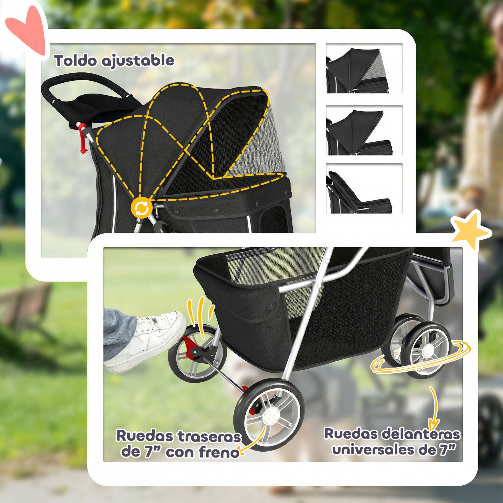 Pawhut Cochecito Para Perros Plegable Con Cesta De Almacenaje 77x44x102 Cm Negro_5