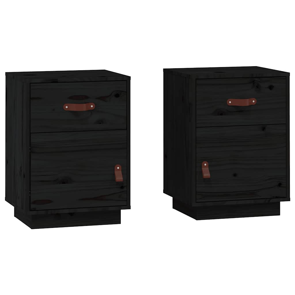 Mesitas De Noche 2 Uds Madera Maciza De Pino Negro 40x34x55 Cm_0