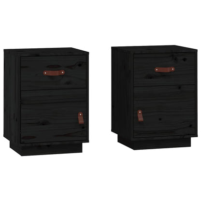 Mesitas De Noche 2 Uds Madera Maciza De Pino Negro 40x34x55 Cm_0