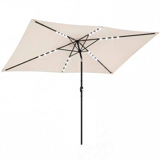 Outsunny Sombrilla Terraza Exterior Con 24 Luces Led Solares 2,9x2,5 M Crema_0