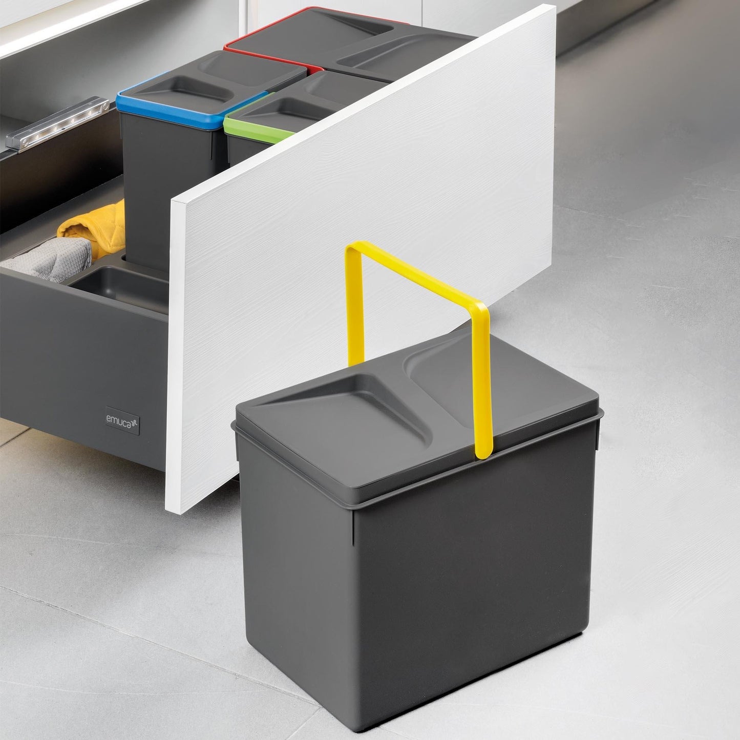 Contenedores para cajón de cocina Recycle, Altura 216, 2x12, Plástico gris antracita Emuca 2 unidades x 12 L