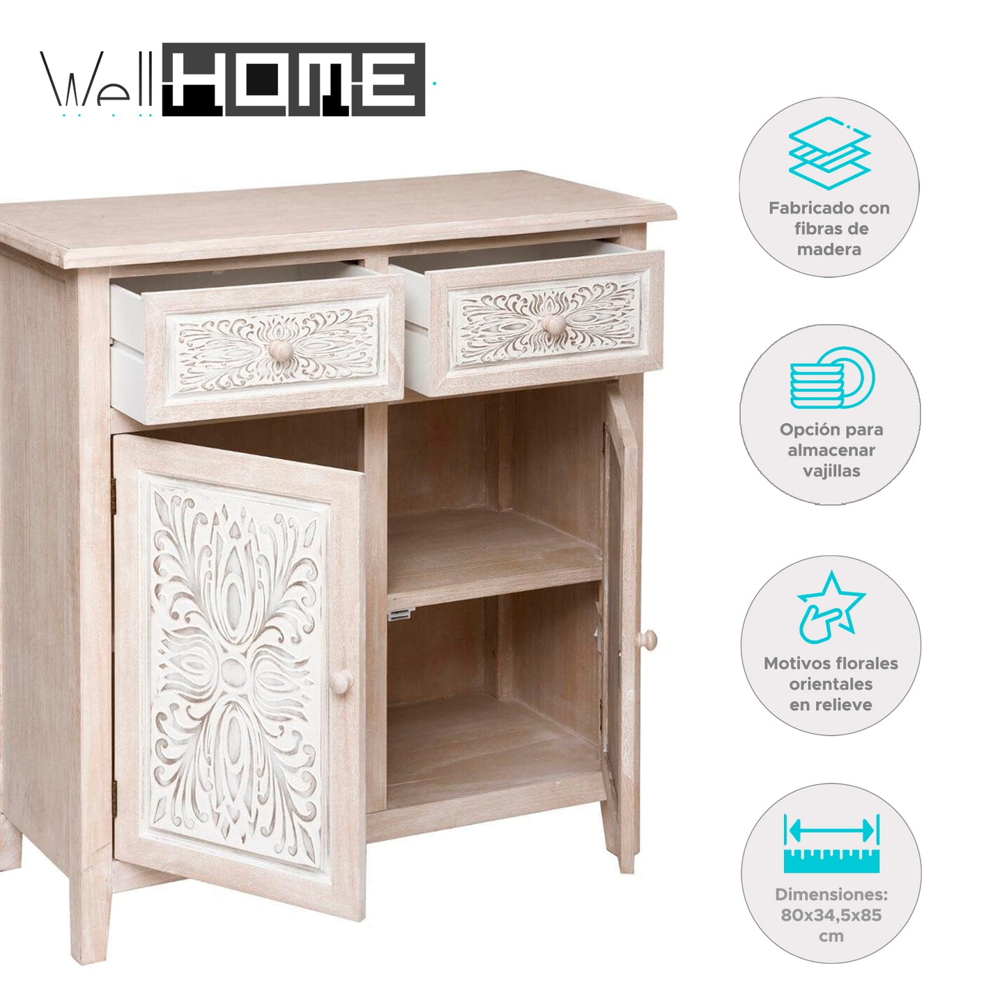 Wellhome Aparador 2 Puertas Práctico Madera Blanca_1