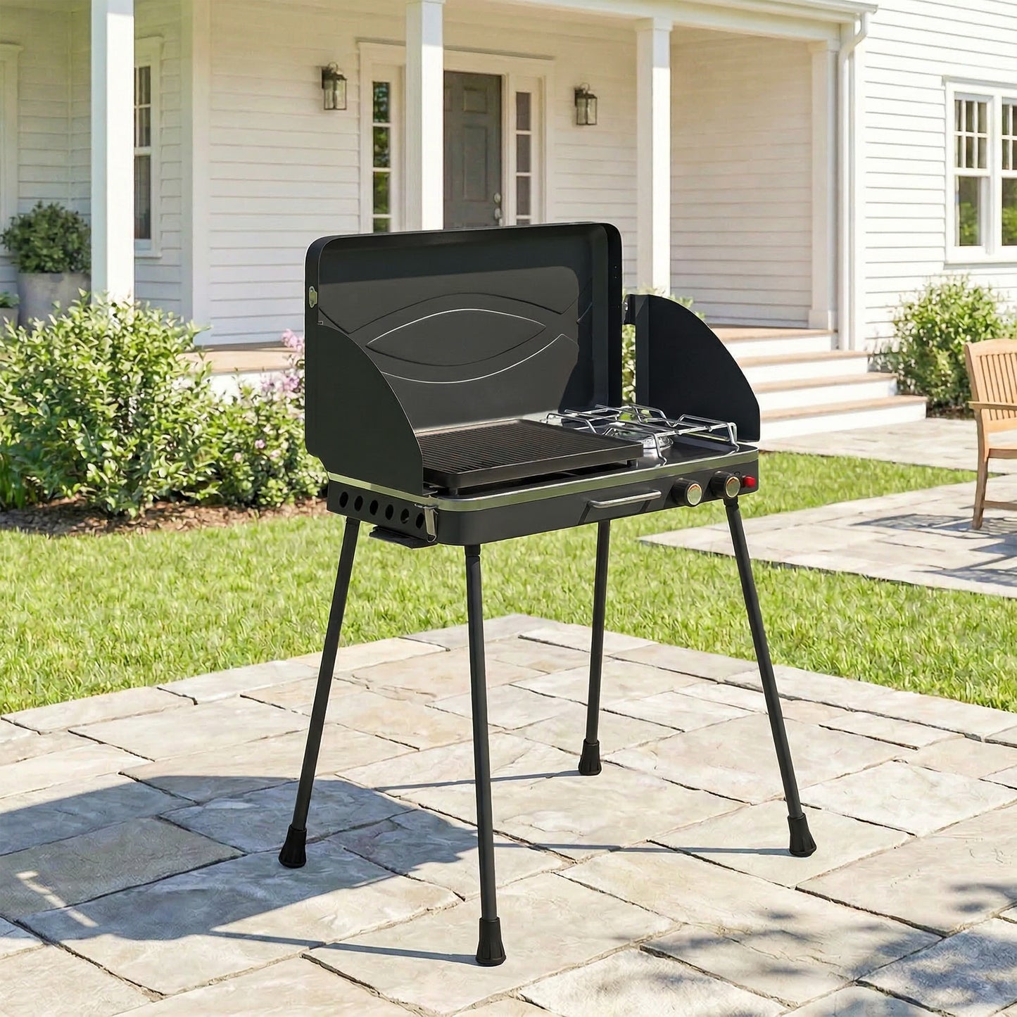 Outsunny Barbacoa De Gas Portátil 2 En 1 7 Kw Con Patas Desmontables_1