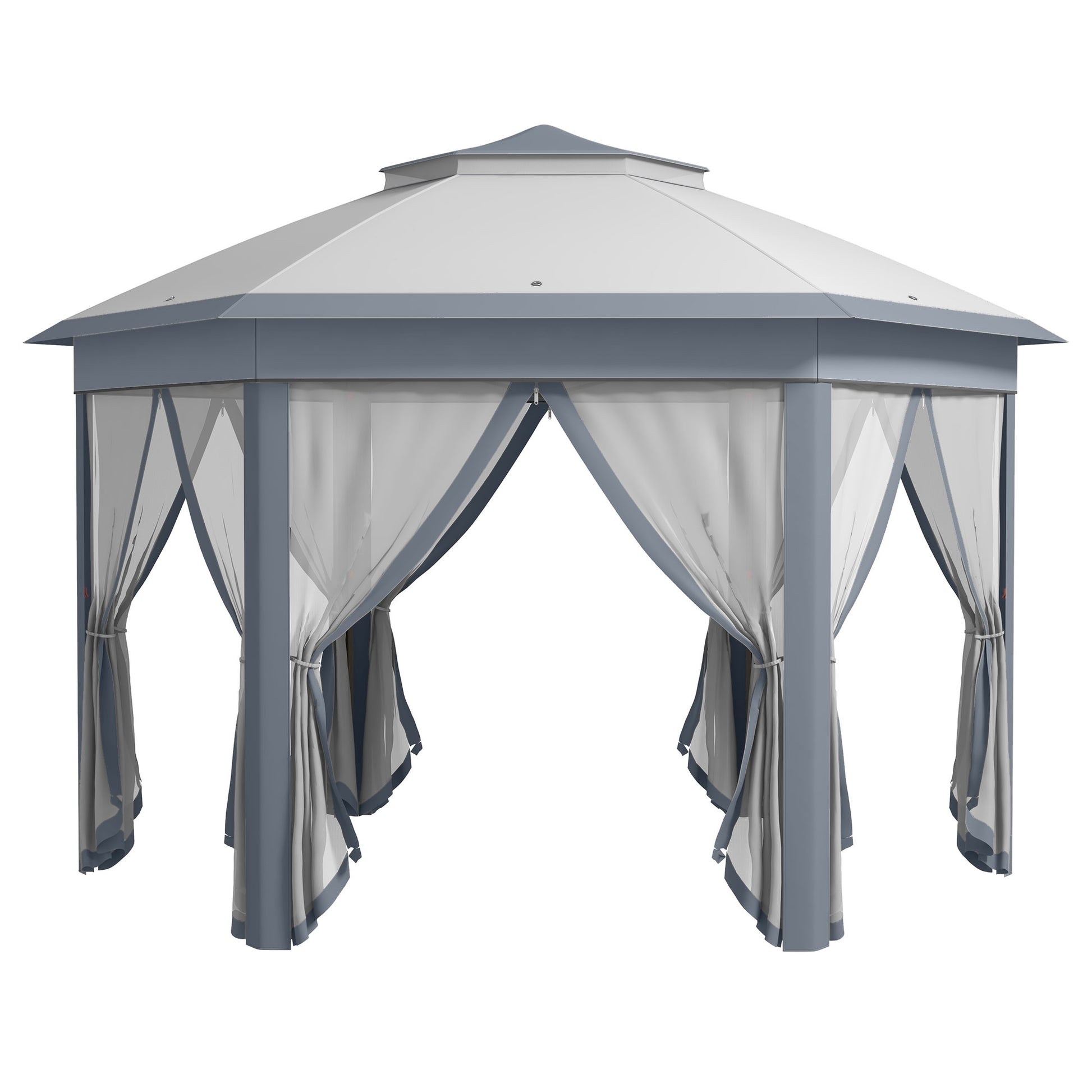 Outsunny Carpa Plegable 4x3,4 M Con Doble Techo 6 Mosquiteras Anti-uv Gris_0