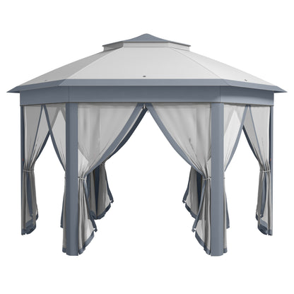Outsunny Carpa Plegable 4x3,4 M Con Doble Techo 6 Mosquiteras Anti-uv Gris_0
