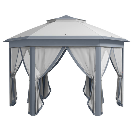 Outsunny Carpa Plegable 4x3,4 M Con Doble Techo 6 Mosquiteras Anti-uv Gris_0