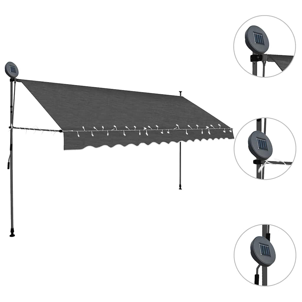 Toldo Manual Retráctil Con Led Gris Antracita 350 Cm_2