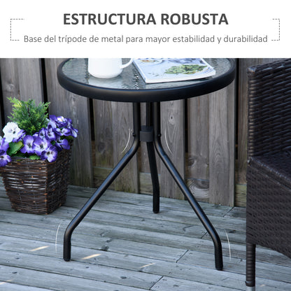 Outsunny Mesa Jardín Redonda Con Tablero De Cristal Para Terraza Ø50x55 Cm Negro_4