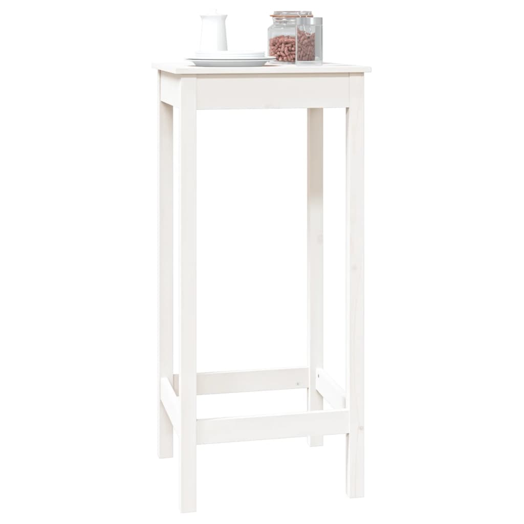 Mesa Alta De Bar Madera Maciza De Pino Blanco 50x50x110 Cm_2
