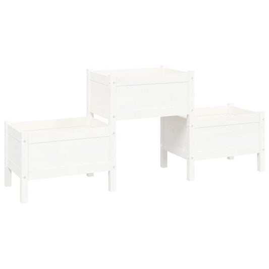 Jardinera De Madera De Pino Maciza Blanca 178,5x44x75 Cm_0