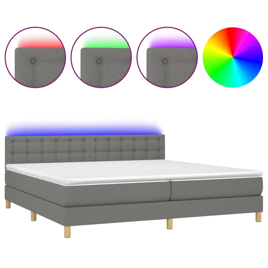 Cama Box Spring Con Colchón Y Led Tela Gris Oscuro 200x200 Cm / Vetonek_0