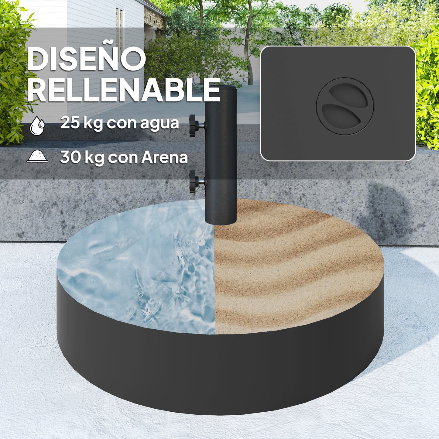Outsunny Base Para Sombrilla Redonda Rellenable Con Agua 25l O Arena 30kg Negro_4