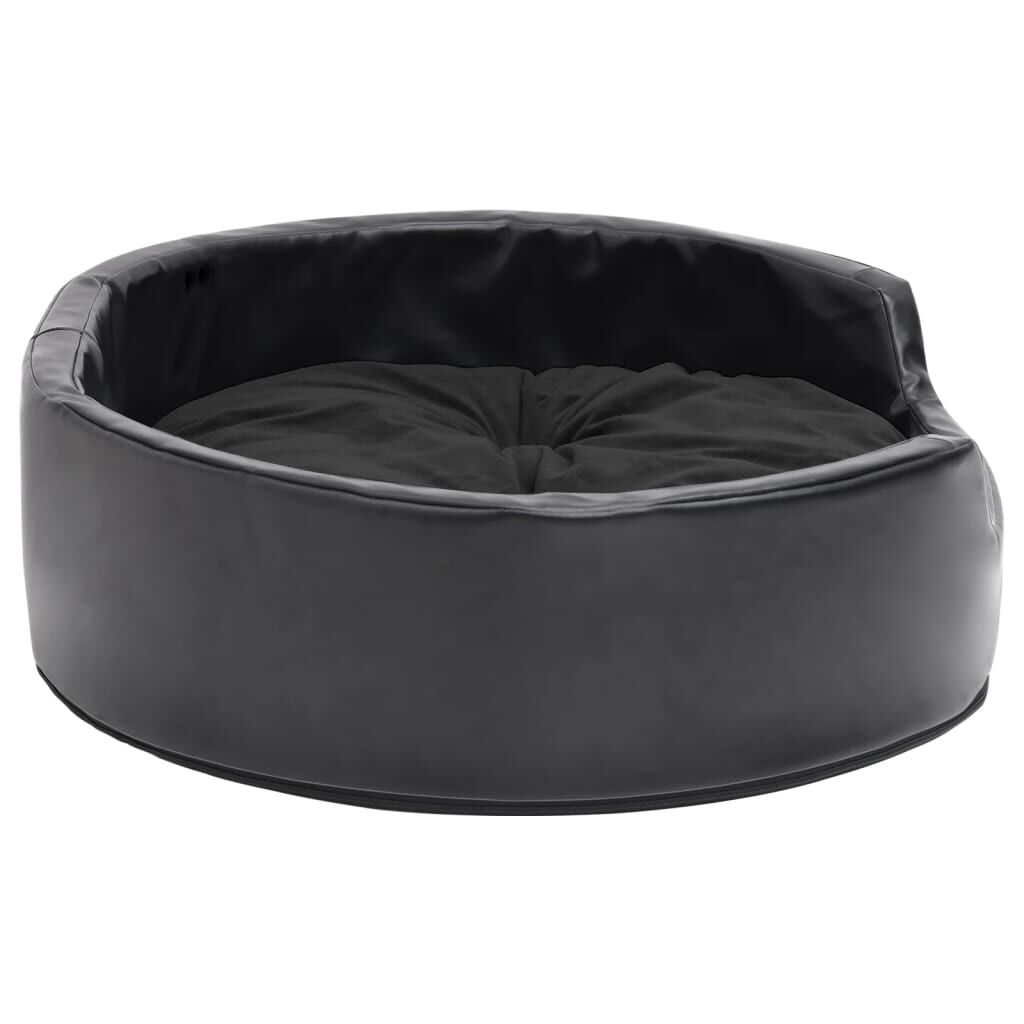 Vidaxl Cama Para Perros Felpa Y Cuero Sintético Negra 69x59x19 Cm_3