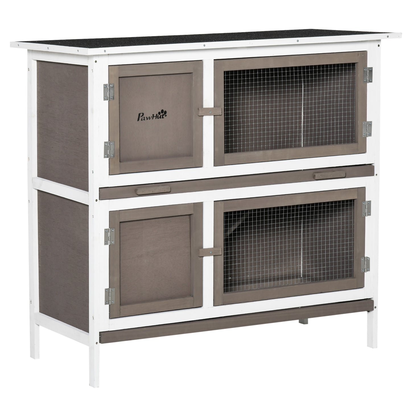 Pawhut Conejera De Madera 100x47x91 Cm Con Techo Asfáltico Puertas Con Pestillo_0
