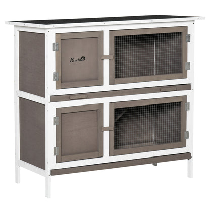 Pawhut Conejera De Madera 100x47x91 Cm Con Techo Asfáltico Puertas Con Pestillo_0