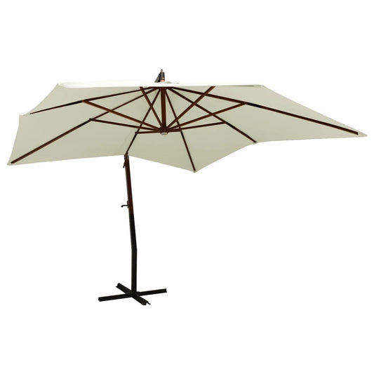 Vidaxl Sombrilla Colgante Con Poste De Madera Blanco Arena 300 Cm_0