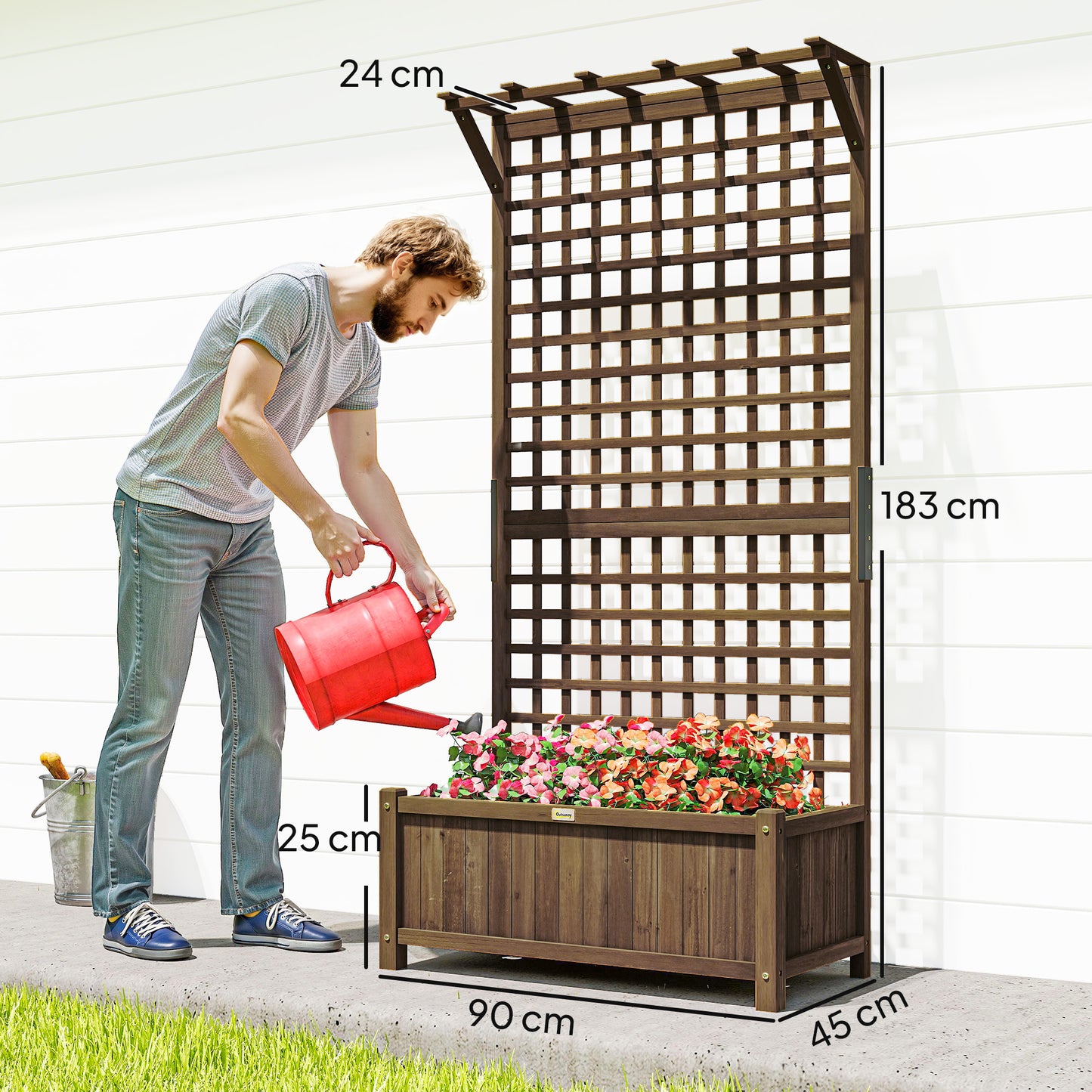 Outsunny Jardinera Con Enrejado De Madera Para Trepadora Plantas 90x45x183 Cm_2