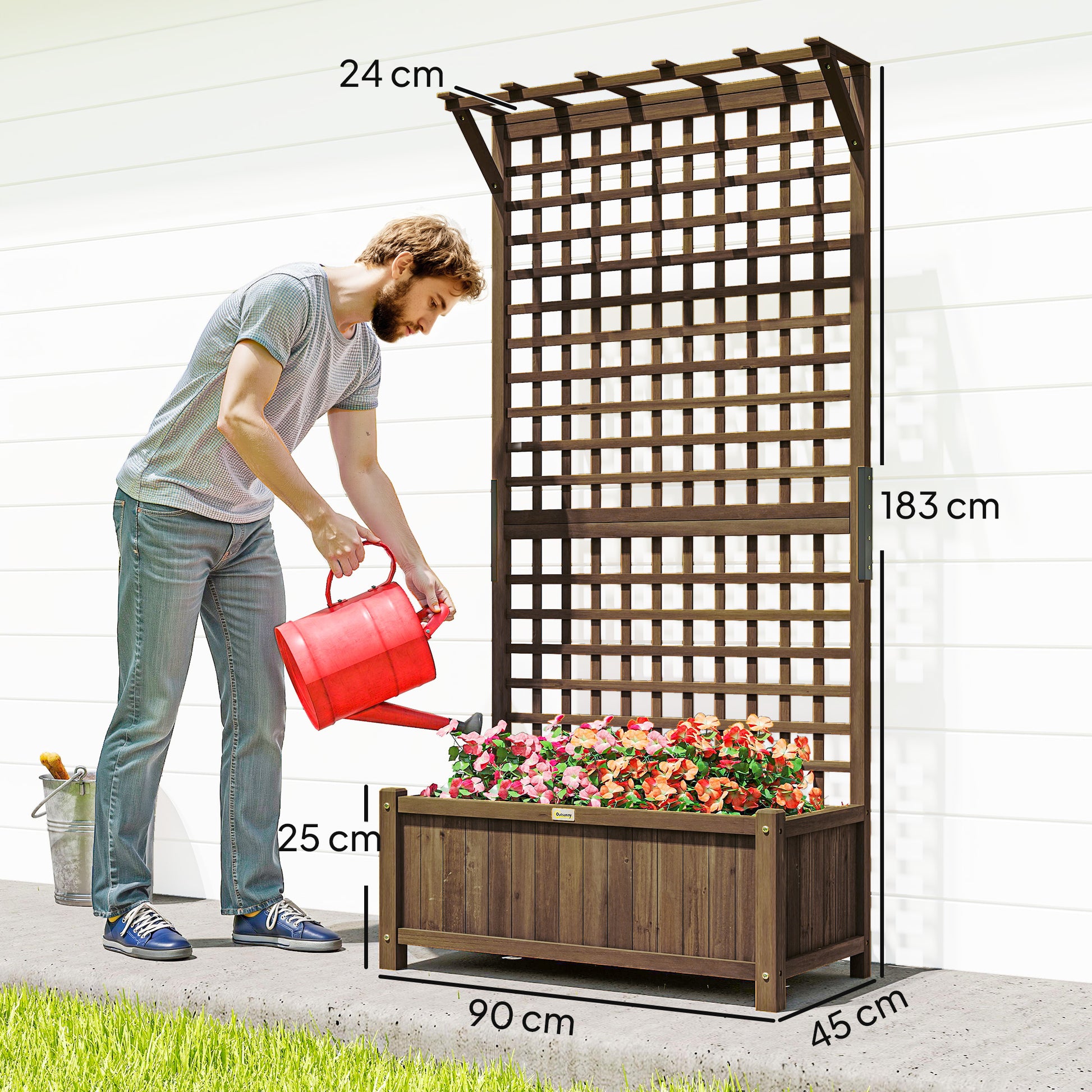 Outsunny Jardinera Con Enrejado De Madera Para Trepadora Plantas 90x45x183 Cm_2