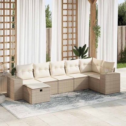 Set Sofás De Jardín 7 Piezas Y Cojines Ratán Sintético Beige / Vetonek_5