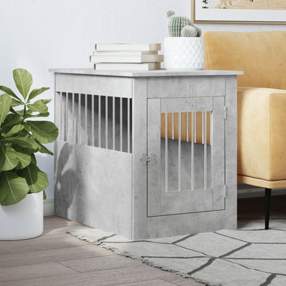 Jaula Para Perros En Mueble Estilo Hormigón Gris 55x80x68 Cm Fabricada En Material De Madera_1