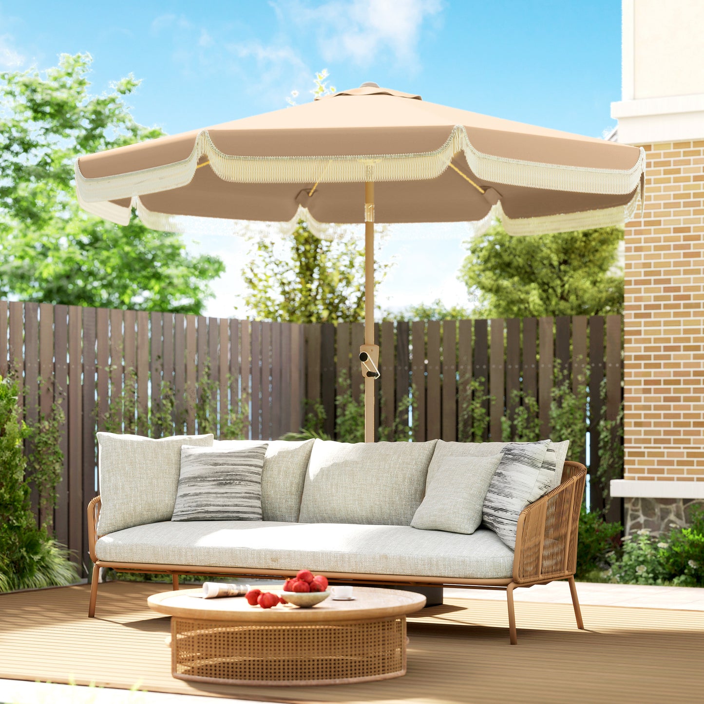 Outsunny Sombrilla De Terraza Ø266x238 Cm Ángulo Ajustable Con Manivela Caqui_1