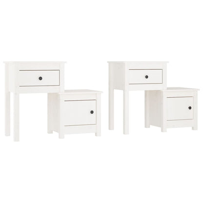 Mesitas De Noche 2 Uds Madera De Pino Blanco 79,5x38x65,5 Cm_0