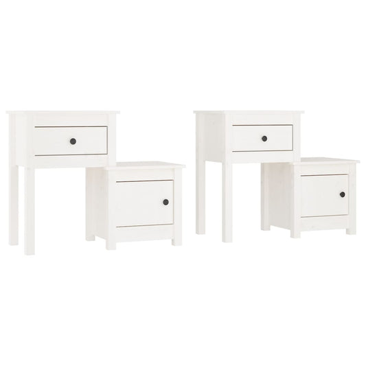 Mesitas De Noche 2 Uds Madera De Pino Blanco 79,5x38x65,5 Cm_0