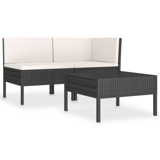 Vidaxl Set De Muebles De Jardín 3 Pzas Y Cojines Ratán Sintético Negro_0