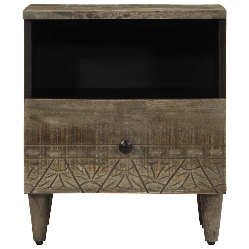 Mesita De Noche De Madera Maciza De Mango Gris Claro 40x33x46cm_0