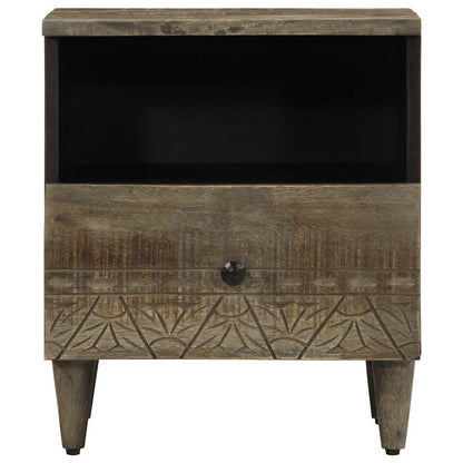Mesita De Noche De Madera Maciza De Mango Gris Claro 40x33x46cm_0